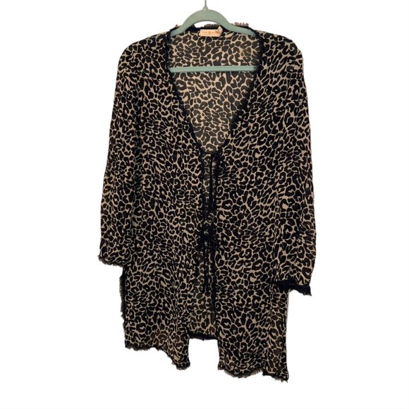 Tory Burch Tops - Tory Burch blue Leopard Print sheer tie front cover up top S